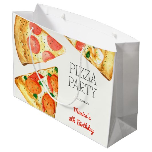Waterverf Pizza Feest Verjaardag Groot Cadeauzakje (Achterkant Gekanteld)