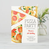 Waterverf Pizza Feest Verjaardag Kaart (Staand voorkant)