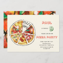 Waterverf Pizza Feest Verjaardag