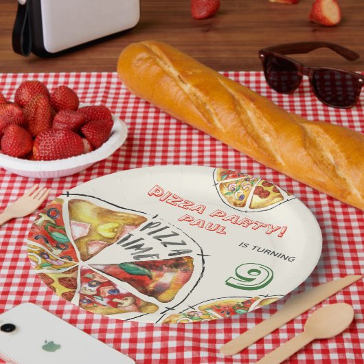 Waterverf Pizza Feest Verjaardag Papieren Bordje (Picknick)