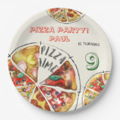 Waterverf Pizza Feest Verjaardag Papieren Bordje (Voorkant)