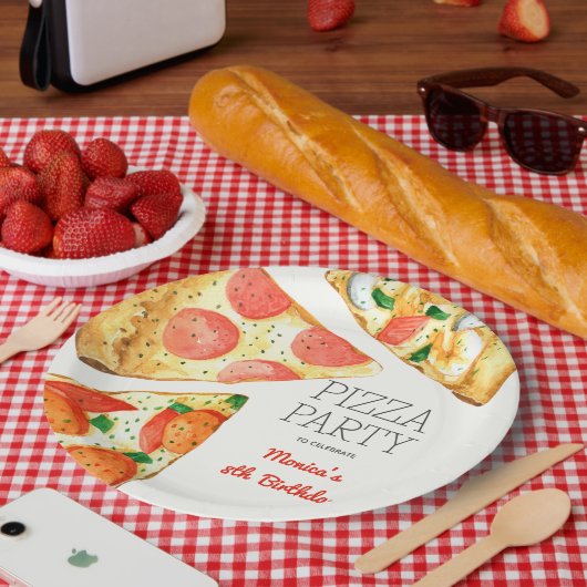Waterverf Pizza Feest Verjaardag Papieren Bordje (Picknick)