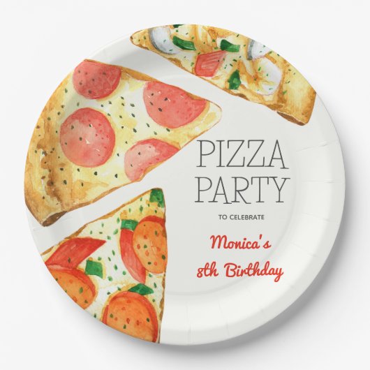 Waterverf Pizza Feest Verjaardag Papieren Bordje (Voorkant)