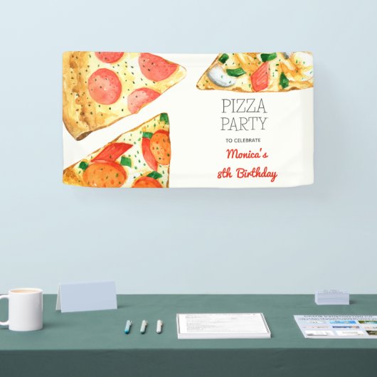 Waterverf Pizza Feest Verjaardag Spandoek (Beurs)