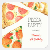 Waterverf Pizza Feest Verjaardag Vierkante Sticker (Voorkant)
