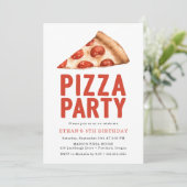 Waterverf Pizza Feest Verjaardagsfeest Uitnodiging (Staand voorkant)