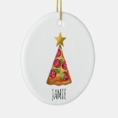 Waterverf Pizza Kerstboom Grappige aangepaste naam Keramisch Ornament (Rechts)