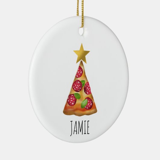 Waterverf Pizza Kerstboom Grappige aangepaste naam Keramisch Ornament (Rechts)