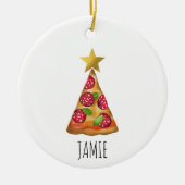 Waterverf Pizza Kerstboom Grappige aangepaste naam Keramisch Ornament (Voorkant)