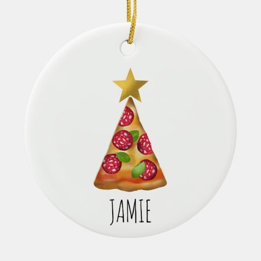 Waterverf Pizza Kerstboom Grappige aangepaste naam Keramisch Ornament (Voorkant)