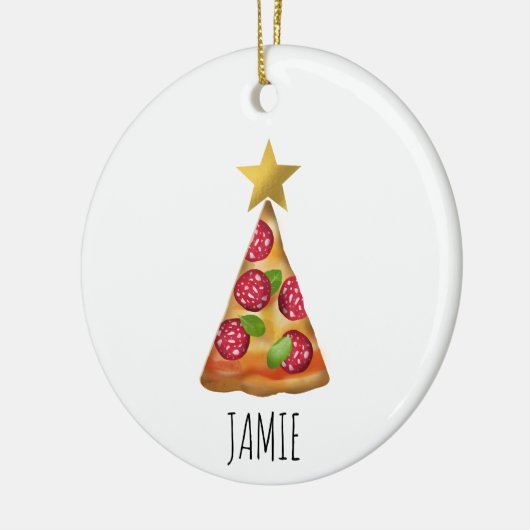 Waterverf Pizza Kerstboom Grappige aangepaste naam Keramisch Ornament (Links)