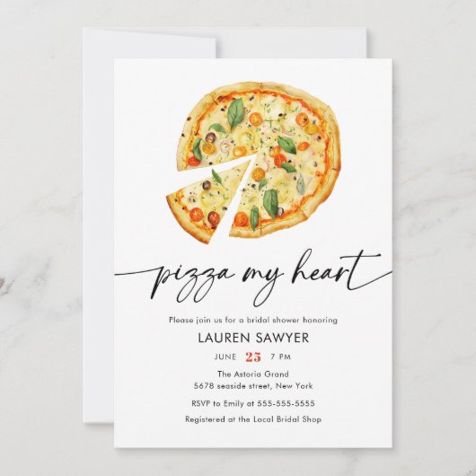 Waterverf Pizza Mijn Hart Italiaans Vrijgezellenfe Kaart (Voorkant)