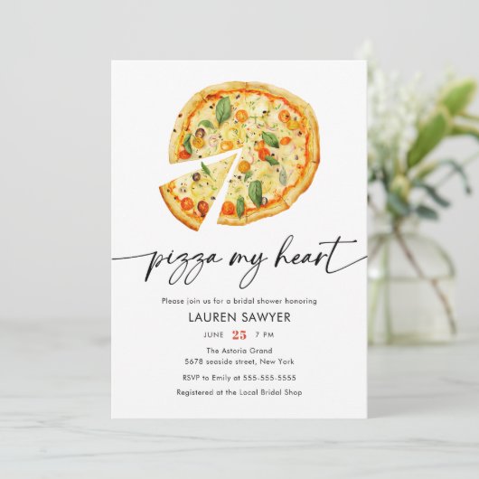Waterverf Pizza Mijn Hart Italiaans Vrijgezellenfe Kaart (Staand voorkant)