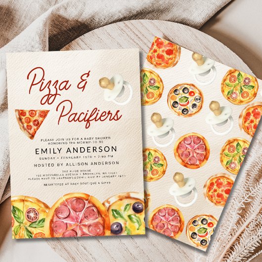 Waterverf Pizza & Pacifiers Baby shower Kaart