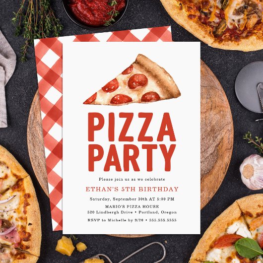 Waterverf Pizza Party Birthday Party Invitation Kaart