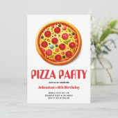 Waterverf Pizza Party Birthday Party Invitation Kaart (Staand voorkant)