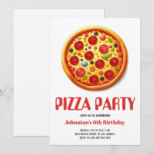 Waterverf Pizza Party Birthday Party Invitation Kaart (Voorkant / Achterkant)