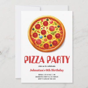 Waterverf Pizza Party Birthday Party Invitation Kaart