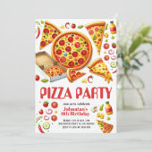 Waterverf Pizza Party Kids Verjaardagsfeest Kaart (Staand voorkant)