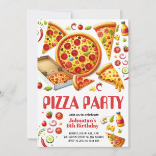 Waterverf Pizza Party Kids Verjaardagsfeest Kaart