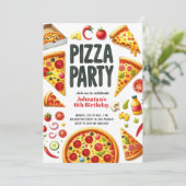 Waterverf Pizza Party Verjaardagsfeest Kaart (Staand voorkant)