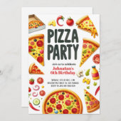 Waterverf Pizza Party Verjaardagsfeest Kaart (Voorkant / Achterkant)