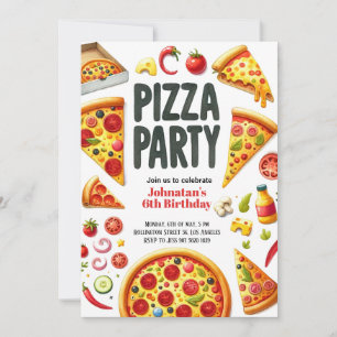Waterverf Pizza Party Verjaardagsfeest Kaart