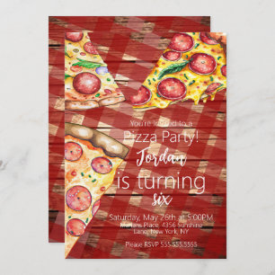 Waterverf Pizza Pie Slices Birthday Party Script Kaart