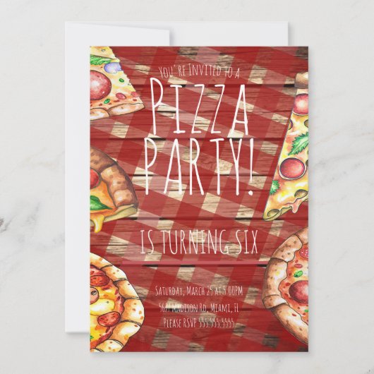 Waterverf Pizza Pset Birthday Party Restaurant Kaart (Voorkant)