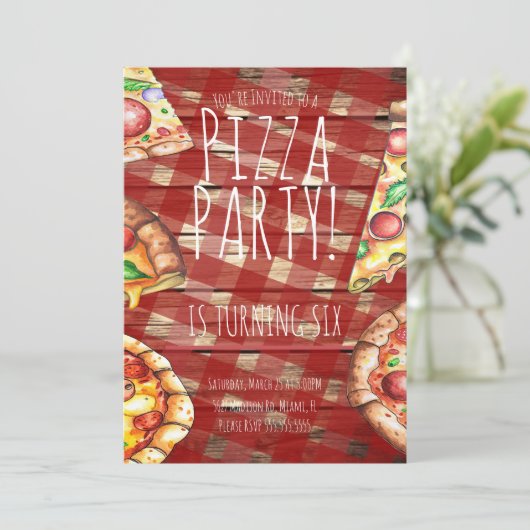 Waterverf Pizza Pset Birthday Party Restaurant Kaart (Staand voorkant)