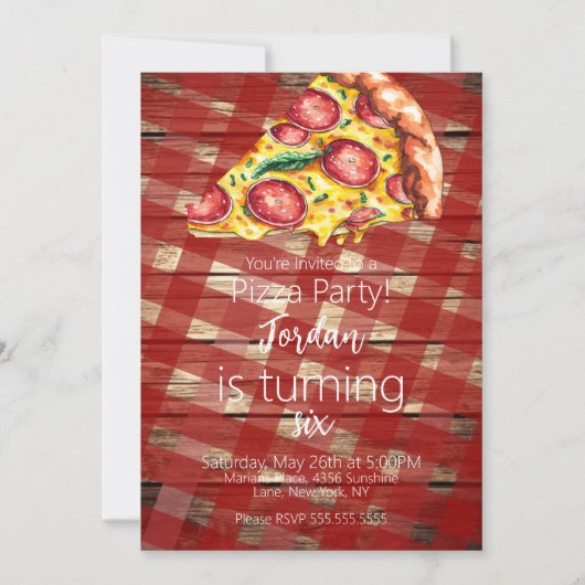 Waterverf Pizza Segmenten Birthday Party Script B Kaart (Voorkant)
