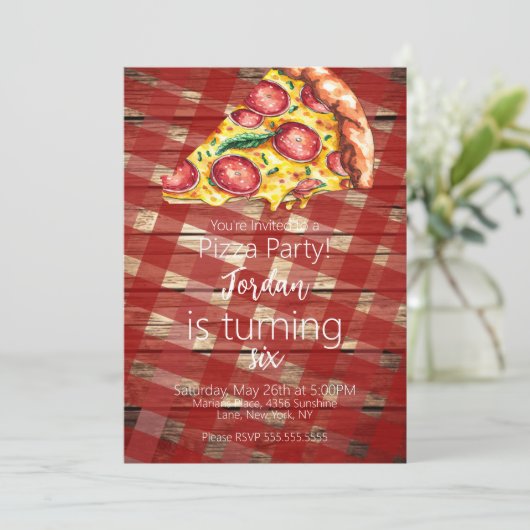 Waterverf Pizza Segmenten Birthday Party Script B Kaart (Staand voorkant)