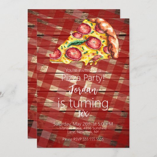 Waterverf Pizza Segmenten Birthday Party Script B Kaart (Voorkant / Achterkant)