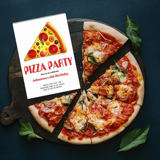 Waterverf Pizza Slice Party Verjaardagsfeestje Kaart
