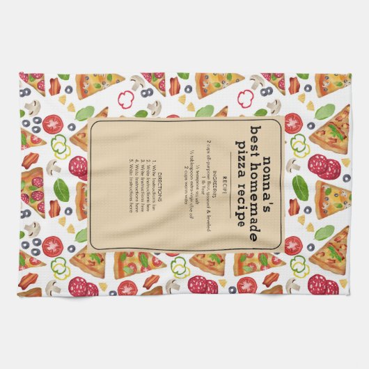 Waterverf Pizza Slices Nonna Oma Recept Theedoek (Horizontaal)
