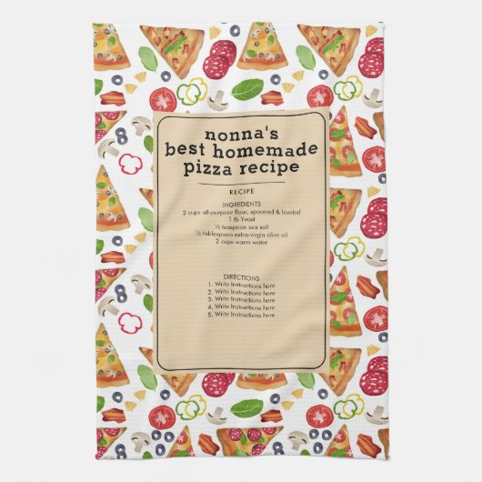 Waterverf Pizza Slices Nonna Oma Recept Theedoek (Verticaal)
