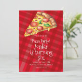 Waterverf Pizza Slices Party Red Birthday Kaart (Staand voorkant)
