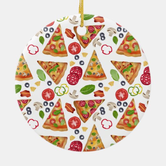 Waterverf Pizza Slices Patroon Aangepaste naam Keramisch Ornament (Achterkant)