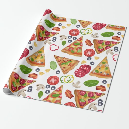 Waterverf Pizza Slices Pattern Cadeaupapier (Uitgerold)