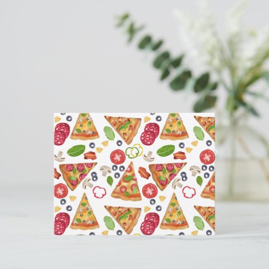Waterverf Pizza Slices Pattern Feestdagenkaart (Staand voorkant)