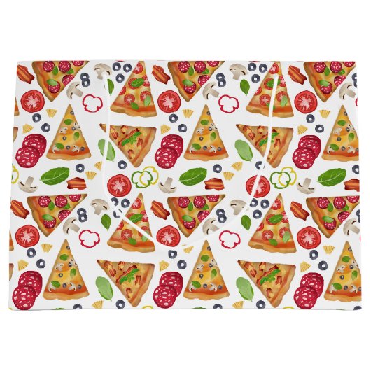 Waterverf Pizza Slices Pattern Groot Cadeauzakje (Voorkant)