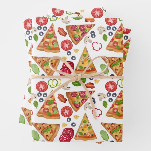 Waterverf Pizza Slices Pattern Inpakpapier Vel (In situ)