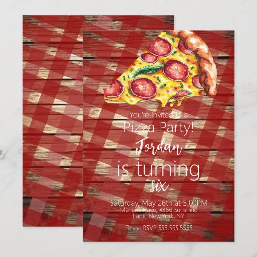 Waterverf Pizza Sneden Verjaardagsfeest Script B Kaart (Voorkant / Achterkant)