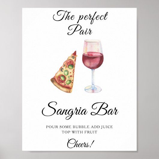 Waterverf Pizza Wine Vrijgezellenfeest Sangria bar Poster (Voorkant)
