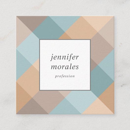 Waterverf Plaid Blauwgroen Bruin Tan Aqua QR CODE Vierkante Visitekaartje (Voorkant)