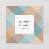 Waterverf Plaid Blauwgroen Bruin Tan Aqua Vierkante Visitekaartje (Voorkant)