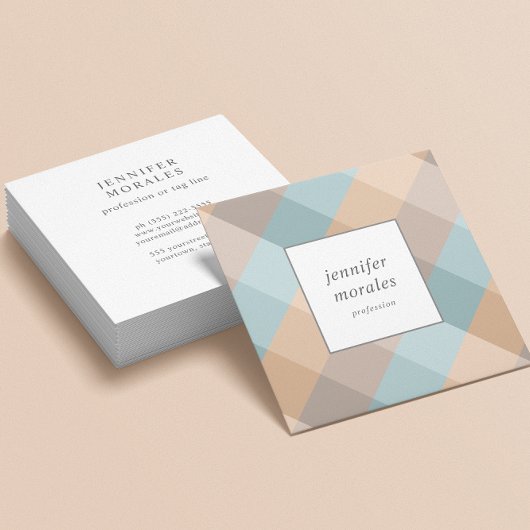 Waterverf Plaid Blauwgroen Bruin Tan Aqua Vierkante Visitekaartje