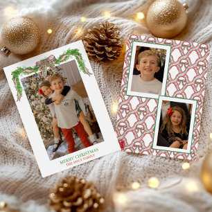 Waterverf Plaid Boog Guirlande Kerstmis Feestdagenkaart