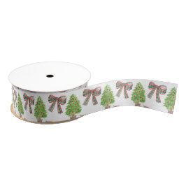 Waterverf Plaid Bow en Kerst Topiary Grosgrain Lint
