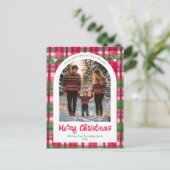 Waterverf Plaid Christmas Custom Arch 3 Foto Feestdagenkaart (Staand voorkant)